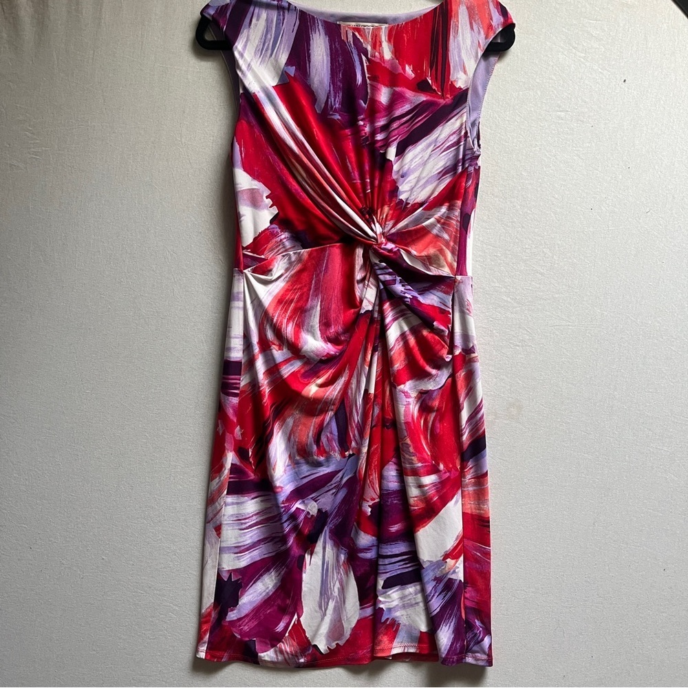 Evan-Picone Pink Purple Abstract Print Ruched Sheath Dress Sz 8
